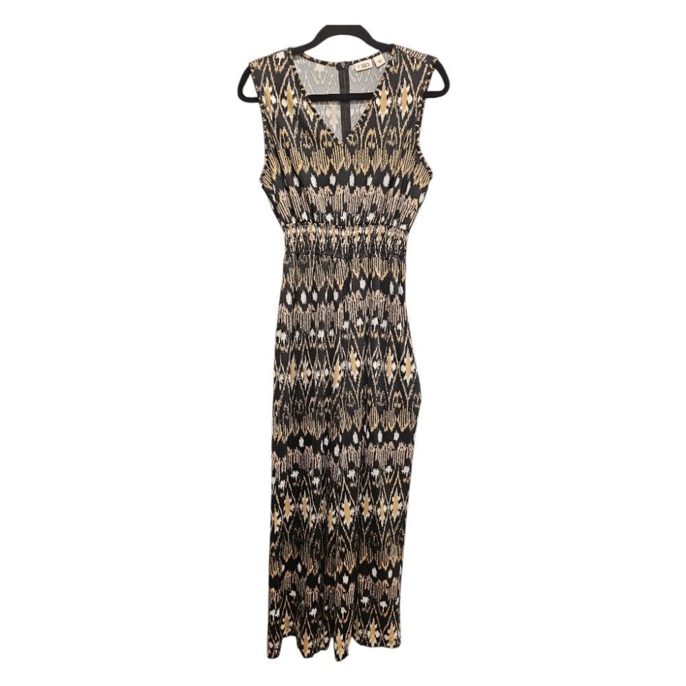 CATO Black and Gold Printed Jumpsuit - Size Large